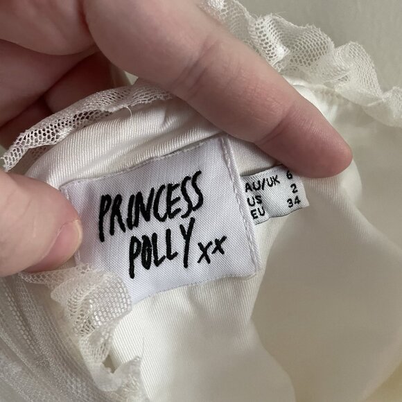 Princess Polly Women 2 White Mesh Polka Dot Ruched Lace Up Ayesha Mini Dress - Picture 9 of 12